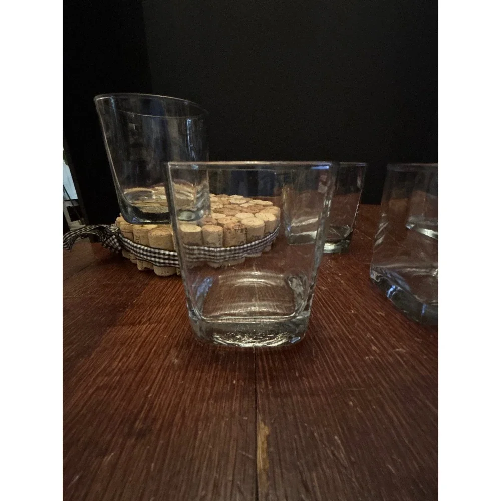Set of 4 Square Base Whiskey Rocks Glasses Clear Glass Lowball Barware 10oz